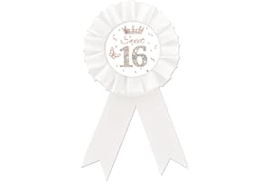ROSTYAKZ Sweet 16 Tinplate Badge Pin, Sweet Sixteen Button Pin, Rose Gold Crown Happy Birthday White Rosette Badge Pin for Girl, Diamond Brooch Buttons for 16th Birthday Party