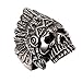 PAURO Cool Feather Dayak Indian Headdress Punk Skull Stainless Steel Mens Ring Size 7