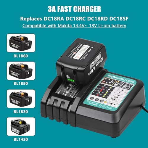 Leyootoolelec Replacement Battery for Makita 18V: 2-Packs 6.0Ah Lithium-ion Batteries Compatible BL1860B BL1850B BL1840B BL1860 BL1850 - with DC18RC Charger for Makita 18V Batteries