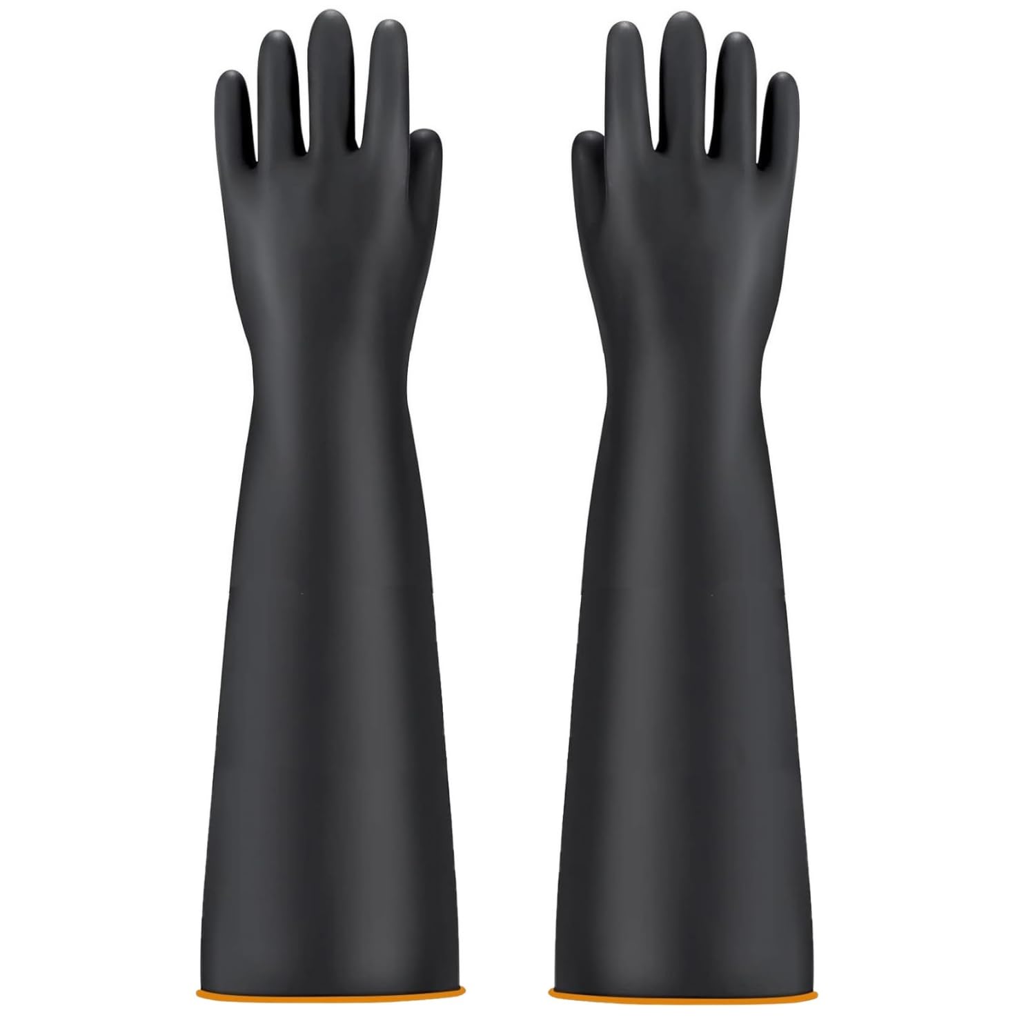 YIOIY Chemical Resistant Gloves, Heavy Duty Rubber Gloves, Industrial Protective Gauntlets Gloves, Reusable, Resist Strong Acid, Alkali and Oil (Orange, 55cm)