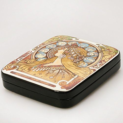 Beautiful Hand-painted Papier-mache Lacquer Box for Jewelry Zodiac Lacquer Box (A. Mucha) Great Gift for Women