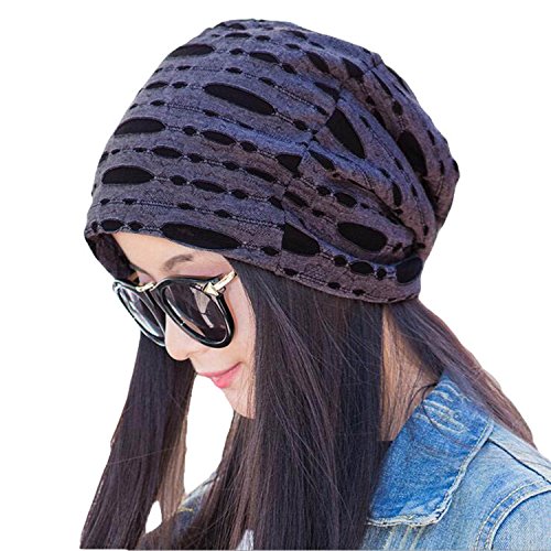 Century Star Women's Stylish Cotton Slouch Hollow Beanie Cap Slouchy Skull Hat Darkgrey