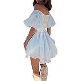 Generic Women Puff Sleeve Off-Shoulder Tunic Dress Sleeveless Backless Ruched Fairy Dress Summer Party Dress