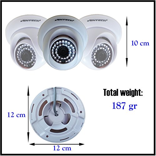 VENTECH 4 Pack CCTV Security Dome Camera Color 1000tvl 960H Analog CMOS 36 led IR-Cut Night Vision Infrared Home Surveillance 3.6mm Lens Indoor 12v Audio