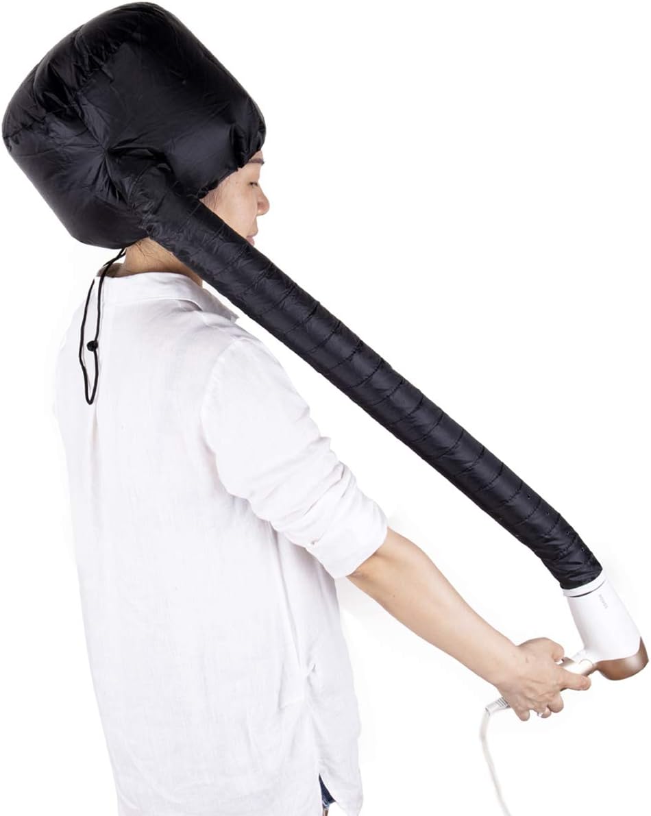 FOCUSSEXY Bonnet Hood Hair Dryer Attachment Adjustable Bonnet Hood Dryer for Hand Held Hair Dryer with Stretchable Grip and Extended Hose Length(Black)