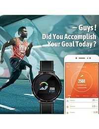 Maxtop   Reloj inteligente de fitness de alta calidad con correa de piel, batería duradera, pantalla de color, carga magnética, compatible con Android e iOS