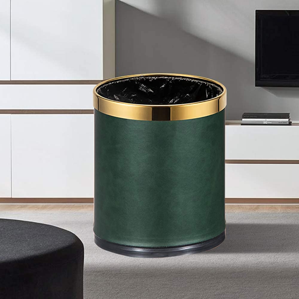 Luxury Metal Round Shape Trash Can with Faux Leather Home Office Wastebasket-Garbage Can Without Cover - Kitchen Waste Bins - Metal Inner and Outer Barrel Waste Paper Basket: Industrial & Scientific