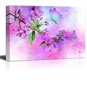 Canvas Wall Art Beautiful Abstract Flowers and Birds Painting Artwork for Home Prints Framed - 12x18 inches