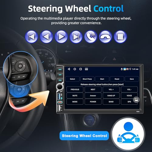 Motorsi 4+64G 2Din 7 Inch Car Radio with Wireless A-pple Carplay/Android Auto, Android Screen with GPS/Bluetooth/Mirror Link/SWC/FM/RDS/WiFi Support Rear Camera