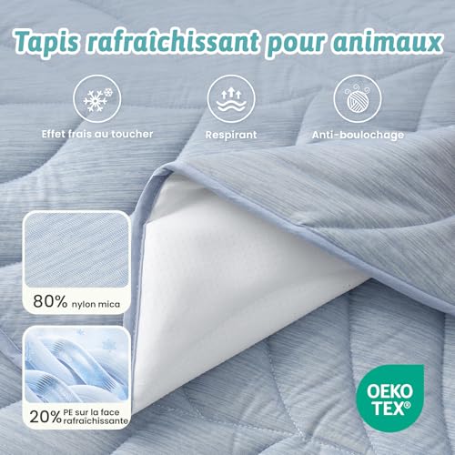 COZY KISS Cooling Pad for Dogs Cats 86 x 99 cm, Q-Max>0.4 Sheet Cooling Mat, Self-Cooling Basket, Waterproof, Non-Slip, Washable for Sofa Bed, Floor Car, Blue