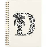 Bnwepo Initial Leopard Letter D Notebook Journal, Preppy Bow Monogrammed Monogram Gifts for Women, Monogram Notebook Journal, Personalized Notebook, Preppy Boho Black Spiral Notebook 5.5x8.3