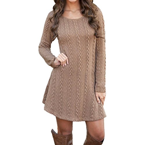XILALU Women Long Sleeve Slim Jumper Casual Knitted Sweater Mini Dress