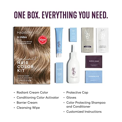 Madison Reed Radiant Hair Color Kit | 8.5NNA Dark Neutral Blonde (Lusia) for 100% Gray Hair Coverage | Salon Quality Permanent Hair Dye | PPD-Free & Ammonia-Free | (Packaging May Vary) 1 Pack