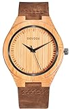 ZHHA Women's Natural Bamboo Wood Watch Genuine Calf Leather Strap Quartz Watches