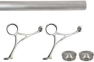 TOP HARDWARE Bar Foot Rail Kit (Custom-Made Item) - Brushed Stainless Steel Tubing (2 in OD, 5 ft Length) - Combination Foot Rail Brackets - Tapered End Caps