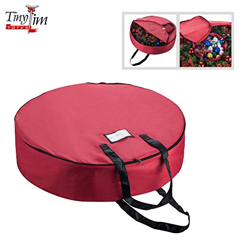 Tiny Tim Totes 83-DT5578 Premium Holiday Christmas Bag with Bonus Center Storage | 36" Wreaths, inch, Red
