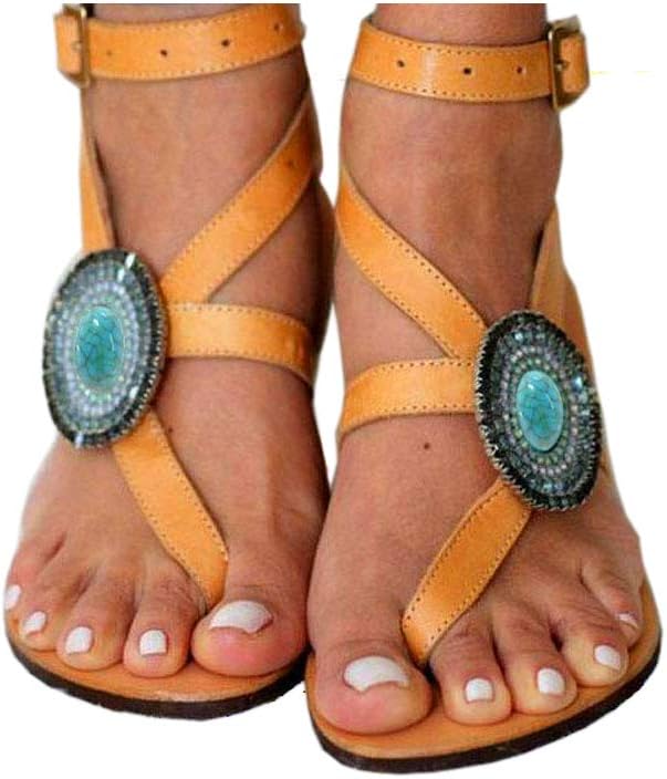 azmodo Thong Bead Buckle Gladiator Beach Flat Sandals 1625-2