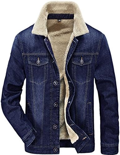 JEWOSOR Mens Plus Velvet Winter Warm Fur Collar Slim Fit Denim Jacket Outwear Parka Coat … (US Large / Tag Asia XXL, Blue)