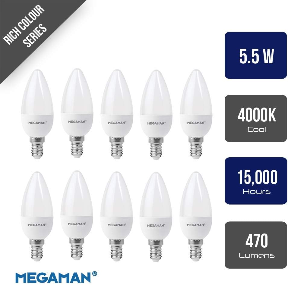 Pack of 10 x Megaman 143350 LED Candle Light Bulbs Opal E14 SES 4000K Cool White - 5.5 W, 10 Count (Pack of 1) - Image 3