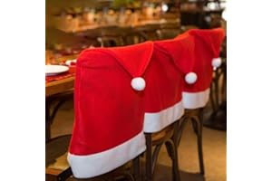 EWRITN 4PCS Christmas Chair Covers,Hat Chair Back Covers for Xmas Holiday Festival Indoor Kitchen Bar Counter Stools Decorations Dining Room Decor