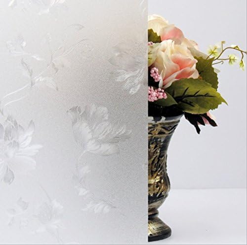 Cottonrose Embossed Window Film No-glue Decorative Privacy Glass Window Film Non-adhesive Frosted Static Cling Reflective Window Film for Office Home Bathroom 17.7-by-78.7 Inches