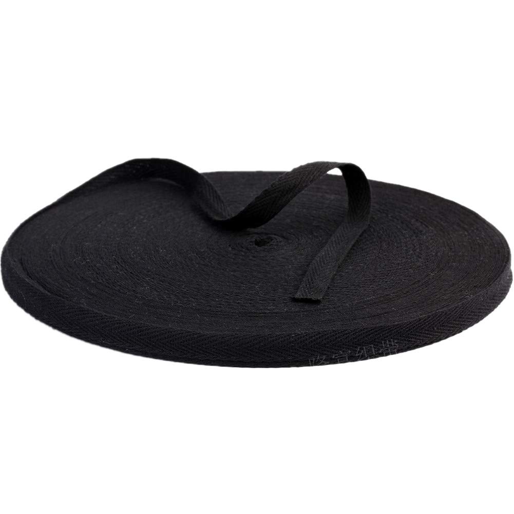 50 Meters Cotton Ribbon Herringbone Webbing Trim Fabric Tape Tapestry for Bias Binding Gift Wrapping Embellishment Craft Width 10mm (Black)