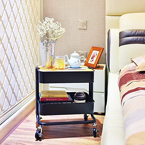 2Tier Metal Utility Rolling Cart Storage Side End Table with Cover