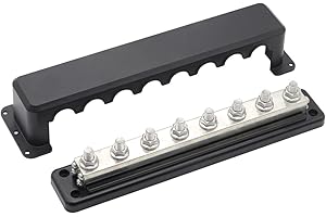 Gloaso Copper Busbar 12V - 48V DC 600A Powerbar with 8X 3/8"(M10) Posts, Heavy Duty Power Distribution Block for RV Boat Automotive, 600 Amp Bus Bar Black