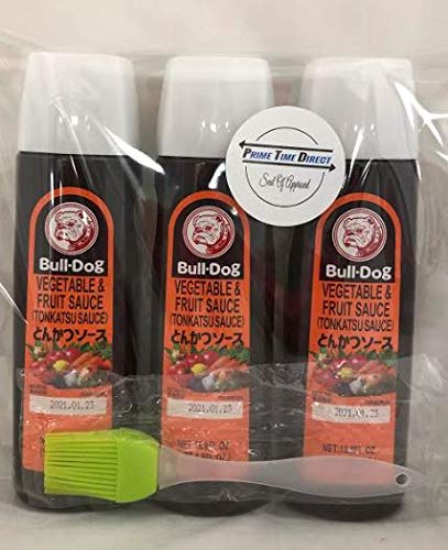 Bull-Dog Tonkatsu Vegetable and Fruit Sauce - 16.9oz (Pack of 3) with Silicone Basting Brush in a Prime Time Direct Sealed Bag
