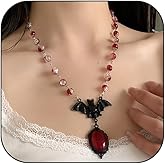 VIRAVENTO Vintage Gothic Bat Necklace for Women Halloween Crystal Gem Bat Pendant Necklace Punk Hip Hop Party Clothing Accessories Halloween Jewelry