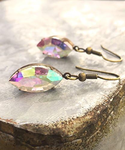 Marquise Rhinestone Drop Earrings for Women, Vintage Aurora Crystal