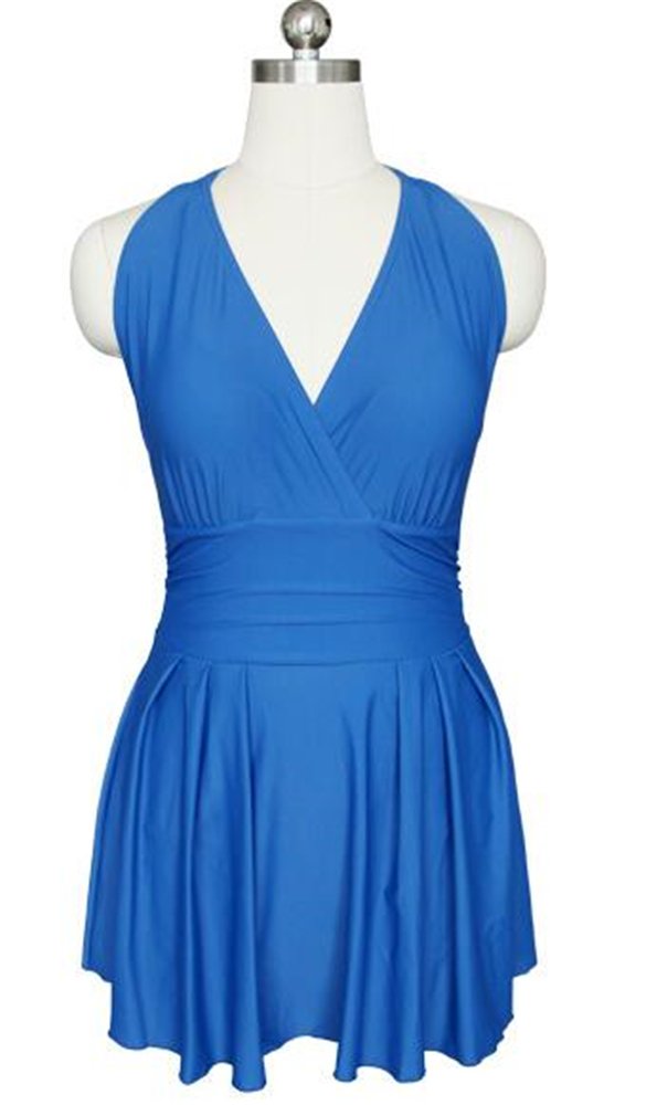 国内配送 Hope14 レディース ワンピース 水着 無地 Aライン 美シルエット パッド付き ワイヤあり シンプル 伸縮性 リソード B06xsmsl3j Xl ブルー 新発 Lampas Dk