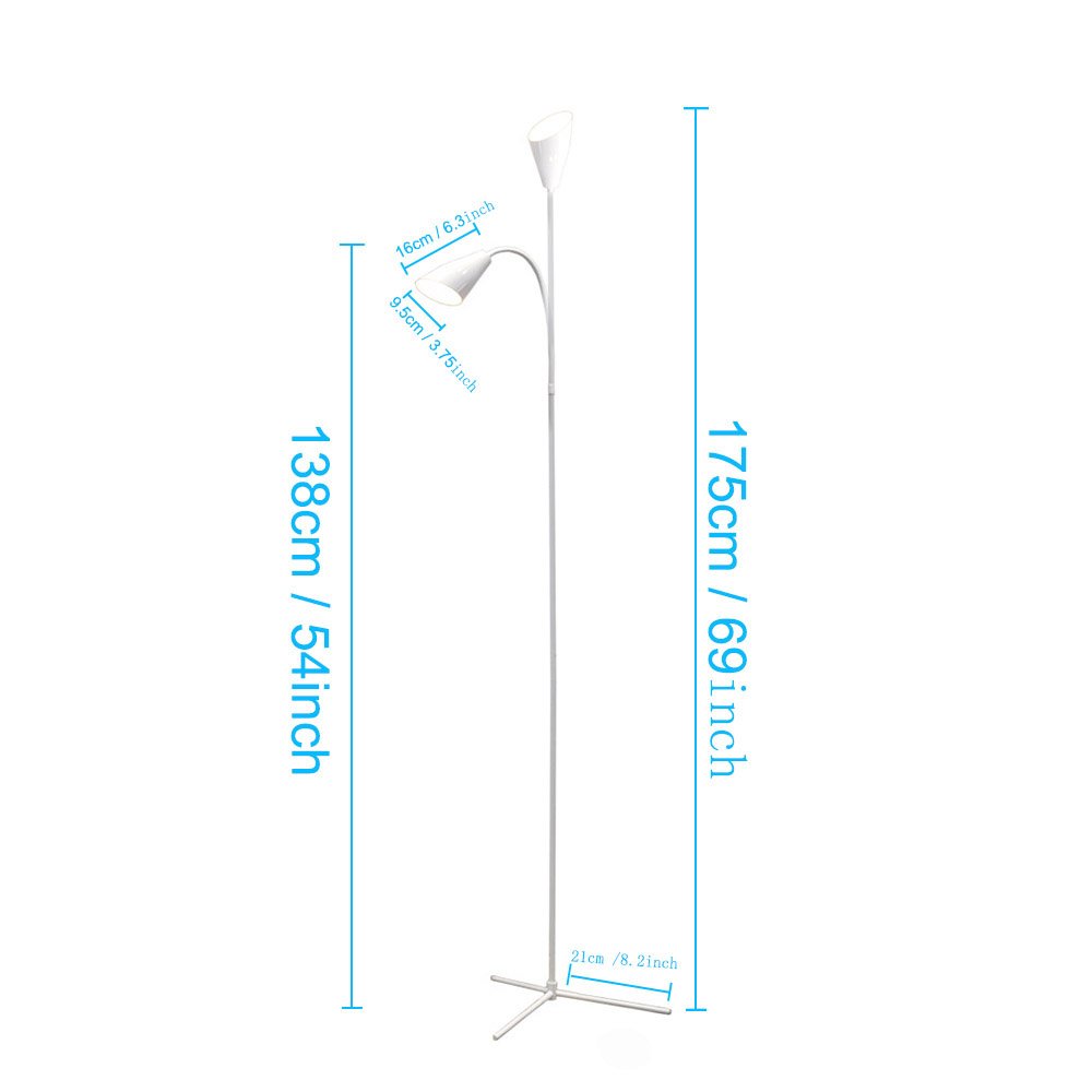 LED Floor Lamp Standing Reading Lamp, Dimmable Adjustable Gooseneck Desk Table Lamp (4 Color Temperatures, 8W, Floor Light for Living Room, Bedroom, Office) (Trumpet White)