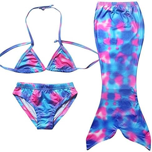 3pcs Girls Mermaid Tail Swimmable Bikini Set Swimwear Swimsuit Swimming Costume