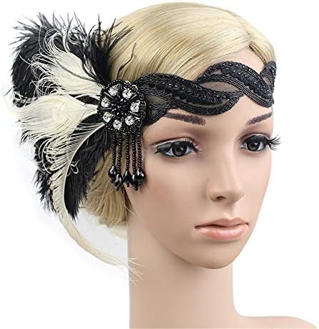 1920s Headpiece Feather Flapper Headband Great Gatsby Headdress Vintage Accessory