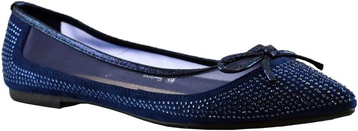 Ladies Womens New Slip On Net Studded Bow Ballerina Flats Pumps Shoes Size 3-8