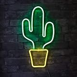 Isaac Jacobs 19†x 10†inch LED Neon Green Cactus with Yellow Planter Wall Sign for Cool Light, Wall Art, Bedroom Decorations, Home Accessories, Party, and Holiday Décor: Powered by USB Wire (Cactus)