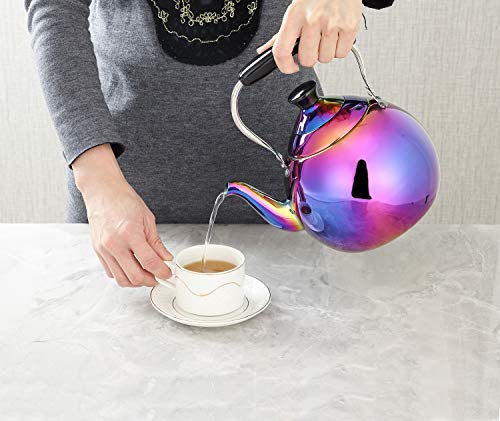 ROYDOM Whistling Tea Kettle Stainless Steel Teapot, 2-Liter Rainbow Teakettle for Stovetop Induction Stove Top, Fast Boiling Heat Water Tea Pot Maker Colorful 2.1-Quart