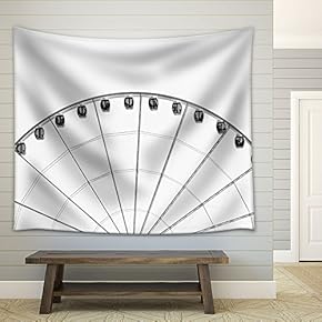 Illustration of Ferris Wheel on White Background - Fabric Wall Tapestry Home Decor - 51x60 inches