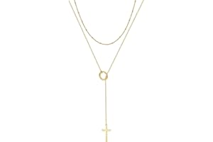 M MOOHAM Gold Lariat Cross Necklace for Women, Dainty 14k Real Gold Plated Long Y-Shaped Necklace Layered Cross Pendant Necklace Drop Necklaces Simple Religious Christian Baptism Faith Jewelry Gifts