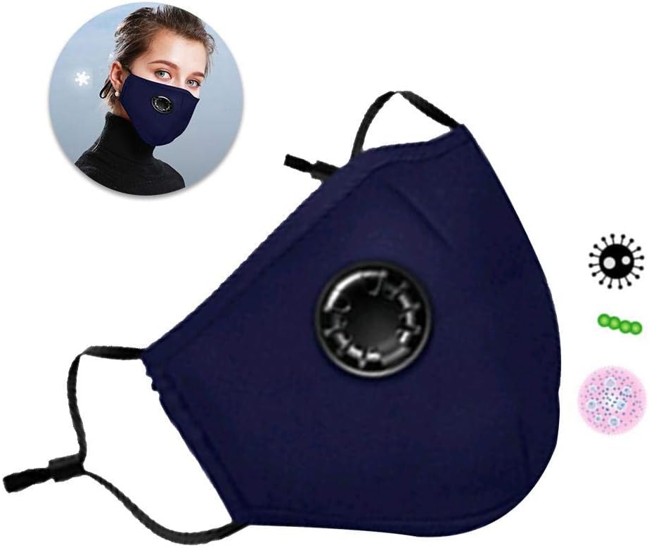 Mouth Protective Cover, Dust Proof Warm Keeping Breathable Protective Filter with Valve Face Mouth Nose Outdoors Personal Protection Equipment (Navy Blue)