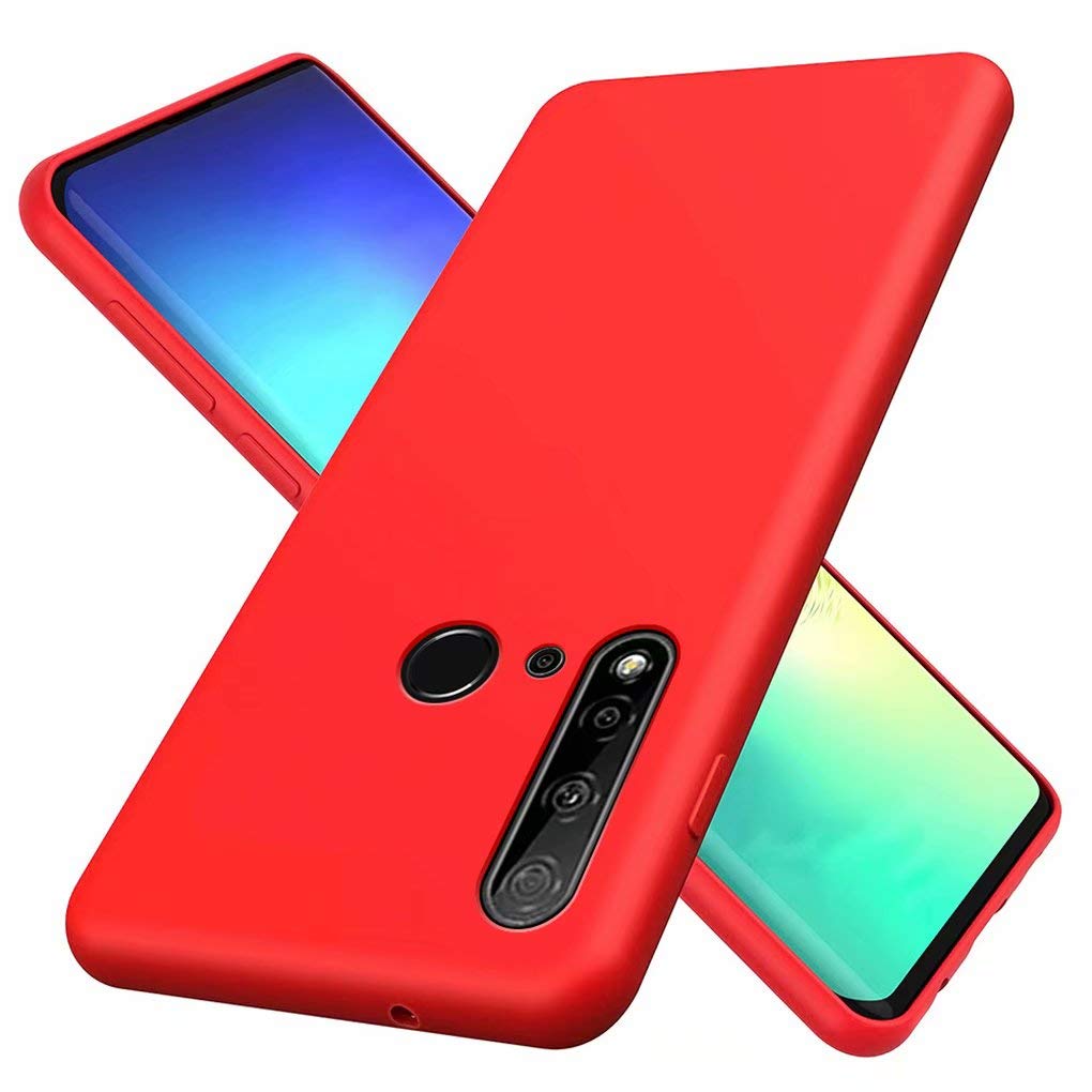 NiaCoCo Compatible with Huawei P20 Lite 2019 Ultra Thin Shockproof Liquid Silicone Phone Case Soft Gel Microfiber Rubber Stripe Protector Case (Red)