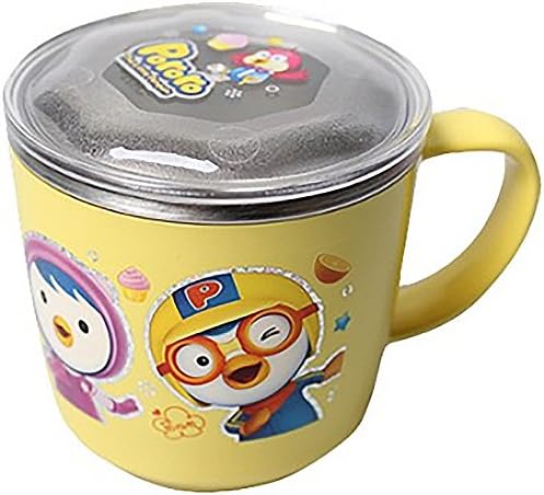 Pororo Non-Slip Stainless Steel Cup With Lid for Kids, Baby / 225ml (7.6oz) / Sanitary Stainless Steel BPA-free / Fun with Pororo Character Printing Dinnerware