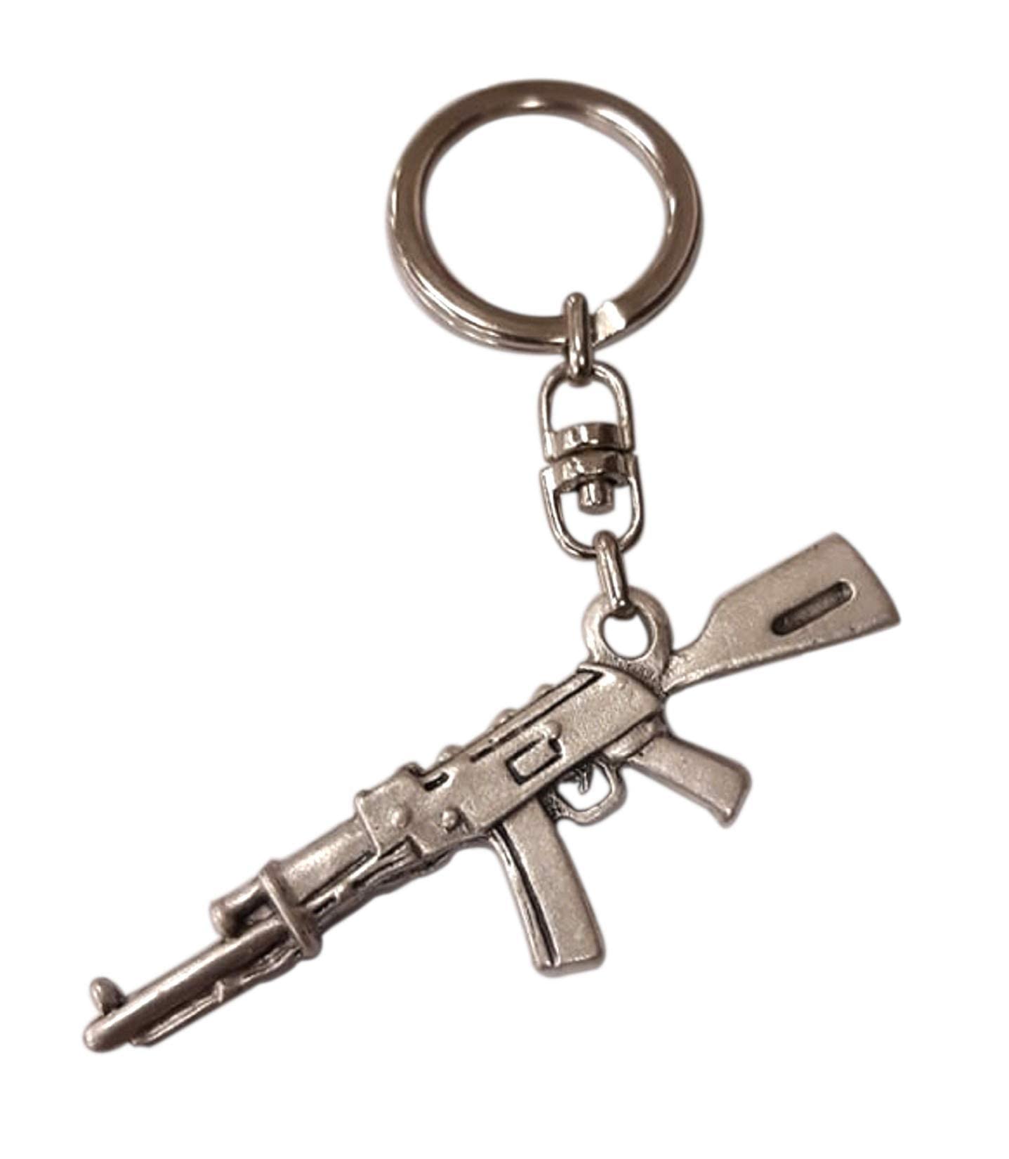 Eurofusioni Ak47 Keyring - Rifle Kalashnikov - Silver plated metal machine gun - Craft Jewel - Pendant H 2,87 In