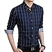 LOCALMODE Men's 100% Cotton Long Sleeve Plaid Slim Fit Button Down Dress Shirt,Navy Blue,Large