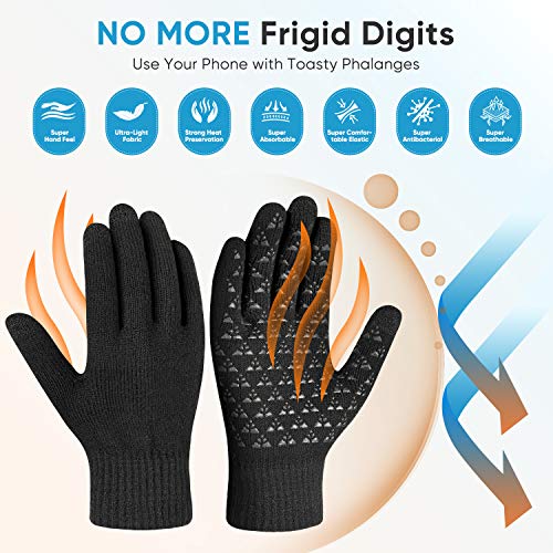 Touchscreen Winter Gloves for Men Women - Warm Knit Gloves with Thickened Cuff & Anti-Slip Palm, 3 Finger Touchscreen for Texting & Driving - Thumbnail 3