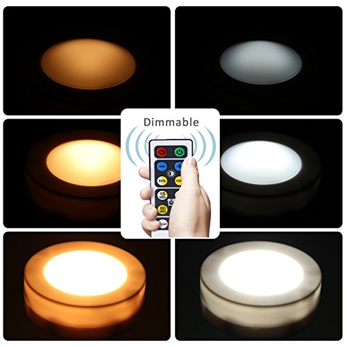 LEDERA Wireless LED Puck Lights, Kitchen Under Cabinet Lighting with Remote Control, Battery Powered Dimmable Closet Lights, 6 Pack