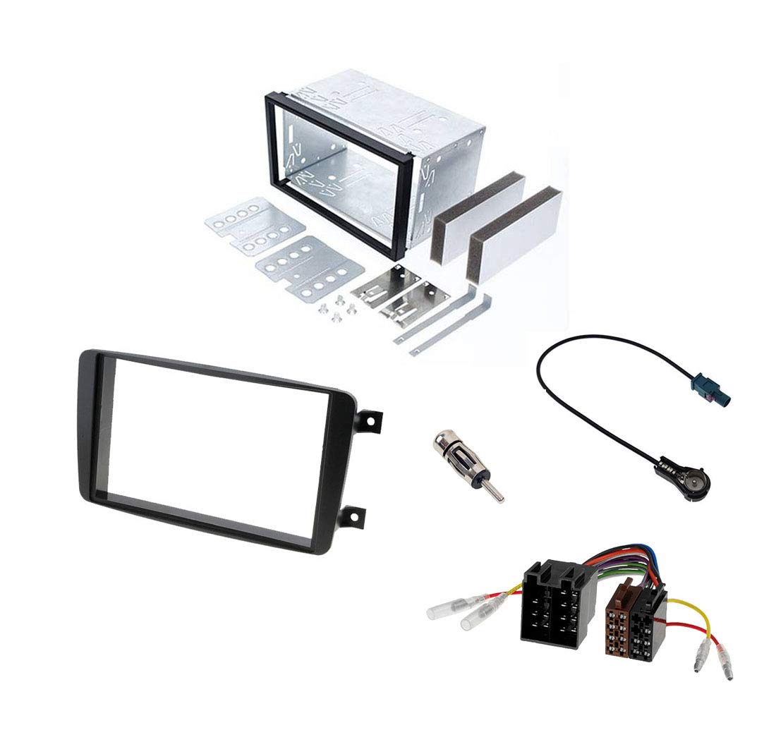 Audioproject A298 Car Radio Installation Set Radio Faceplate Double DIN Mercedes C-Class W203 CLK W209 Viano Vito Mounting Frame Metal Slot Radio Adapter 2 x Antenna Adapter ISO DIN