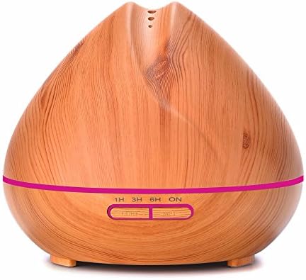 Essential Oil Diffuser- 400ML Ultrasonic Aroma Diffuser ,Wood Grain Humidifier Cool Mist Diffusers with 7 Color LED Lights for Home Yoga Office,Waterless Auto Shut-off (Brown)