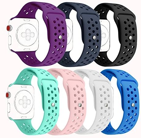38mm Smart Watch Bands,7 Pack silicone sport replacement wristband for apple watch Series 3, Series 2, Series 1, Nike+, Edition, M/L Size (38mm-7Pack-M/L)